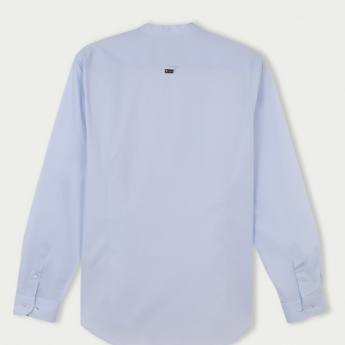 Camicia Uomo Coreano Slim Popeline Stretch Unito Celeste