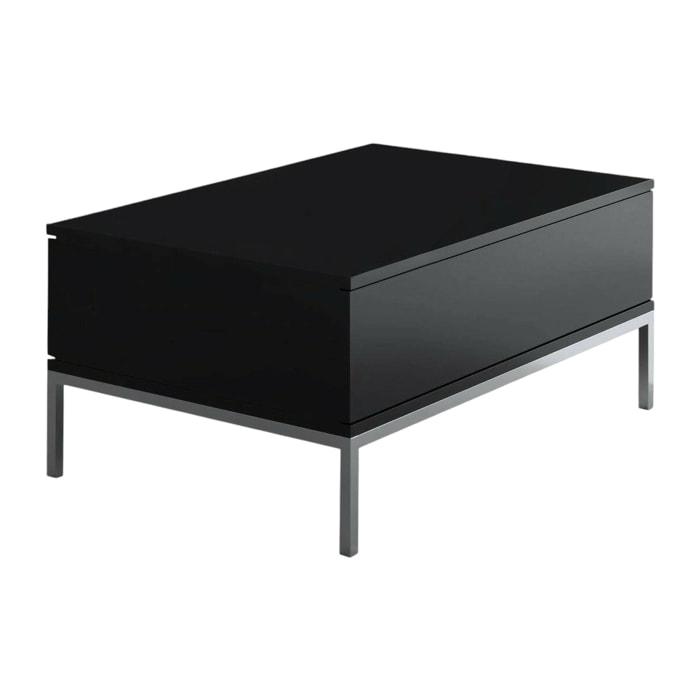 Tavolino da salotto Vespero, Tavolo basso da caffè, Portariviste per divano, Ripiano da soggiorno, 90x60h40 cm, Nero e Argento