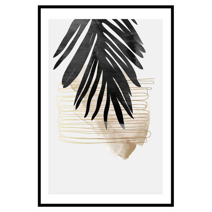 Affiche encadrée feuille tropicale abstraite élégante Affiche + cadre en métal - Noir