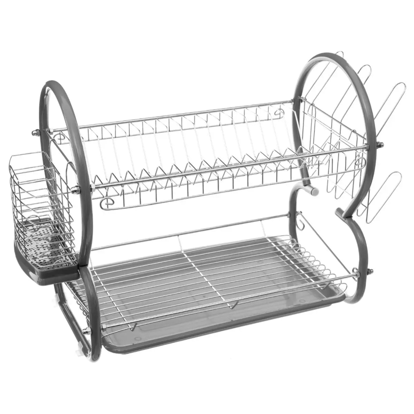 Égouttoir métal 2 niveaux avec plateau gris