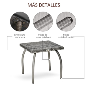 Mesa de Jardín de Ratán Mesita Auxiliar con Patas de Metal Carga 30 kg Mesa de Exterior para Patio Terraza Balcón 45x45x44 cm Gris