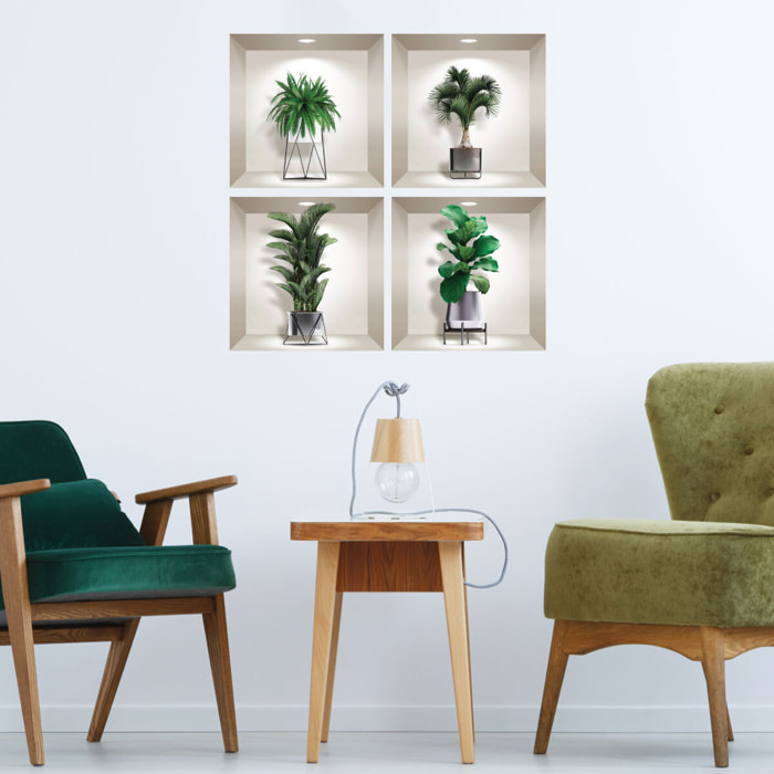 Stickers muraux 3D | Sticker Mural Autocollant effet 3D plantes d'intérieur design - Stickers adhésifs 3D Chambre Salon Trompe l'oeil