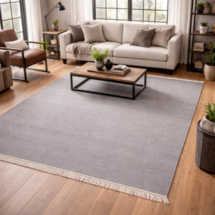 Tapis Kilim tissé à la main en laine uni gris