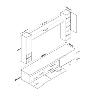 Parete attrezzata Dlabriol, Composizione soggiorno, Mobile salotto multiuso, Armadio porta TV, 180x35h49 cm, Noce e Bianco