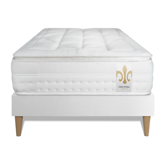 Ensemble Matelas Vingt-Huit PLUS - 28cm - Ressorts ensachés et mémoire de forme - Tensions allégées - Sommier kit Blanc