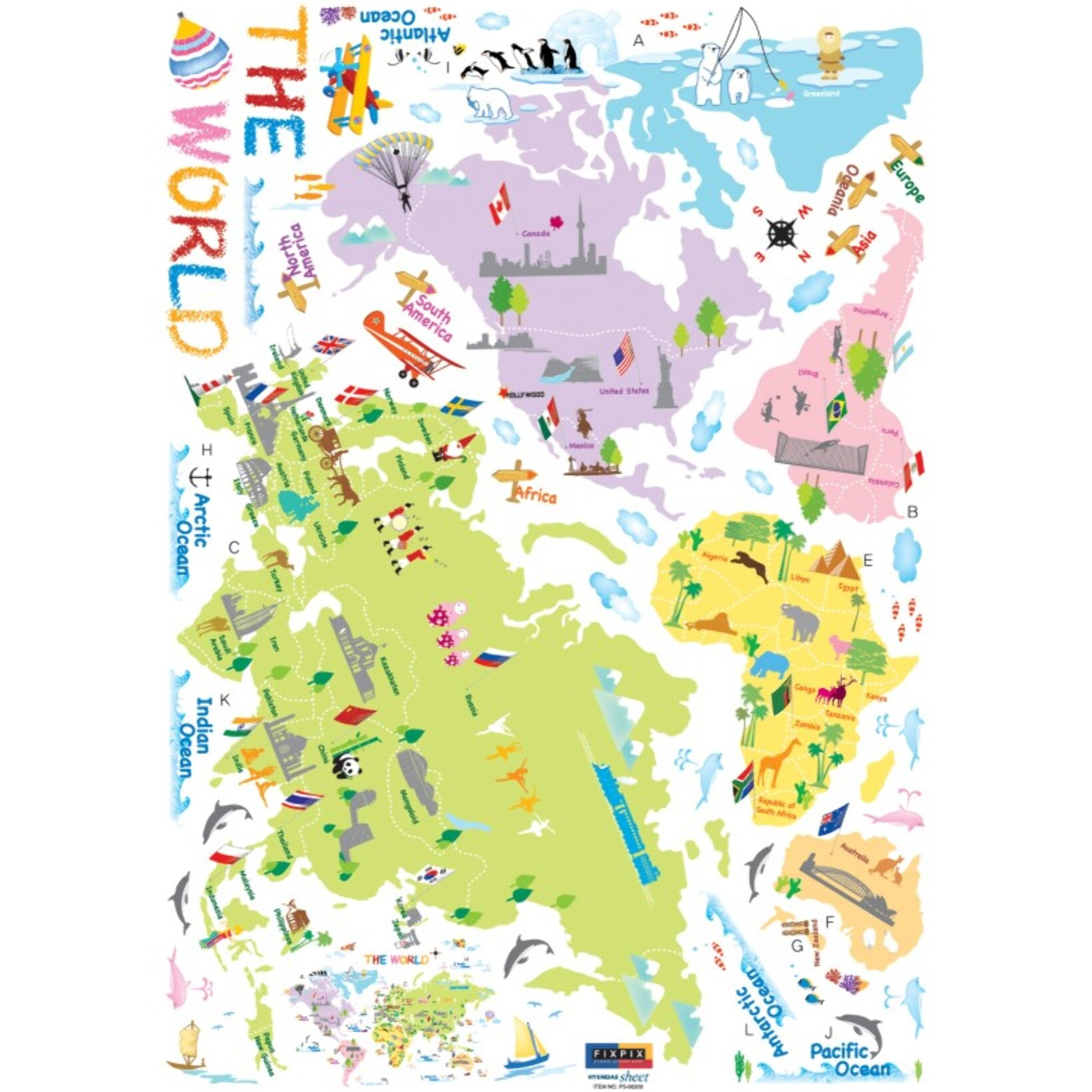 Stickers Muraux décoration adhésifs carte du monde pour enfants