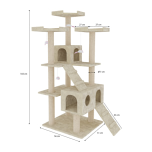 Albero per Gatto con Graffiatoio Cuccia Giocattolo Gatti Parco Giochi Tiragraffi in Sisal Naturale 183 cm