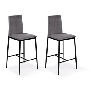 Tabourets de bar glam Jade en velours - Gris anthracite