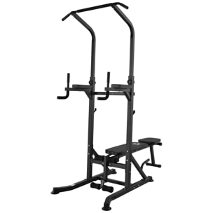 Estación de Musculación Torre de Entrenamiento Altura Ajustable con Barra de Dominadas y Banco Plegable para Fitness en Casa Gimnasio Carga 150 kg 99x178x230 cm Negro