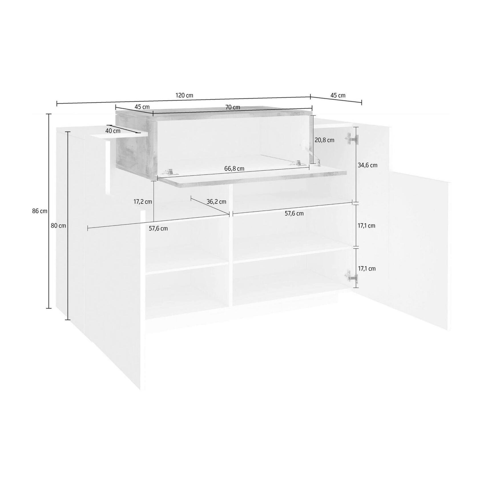 Scarpiera Aristotle, Mobile multiuso a 2 ante e 1 anta a ribalta, Portascarpe da ingresso, 100% Made in Italy, cm 120x45h86, Bianco lucido e Acero
