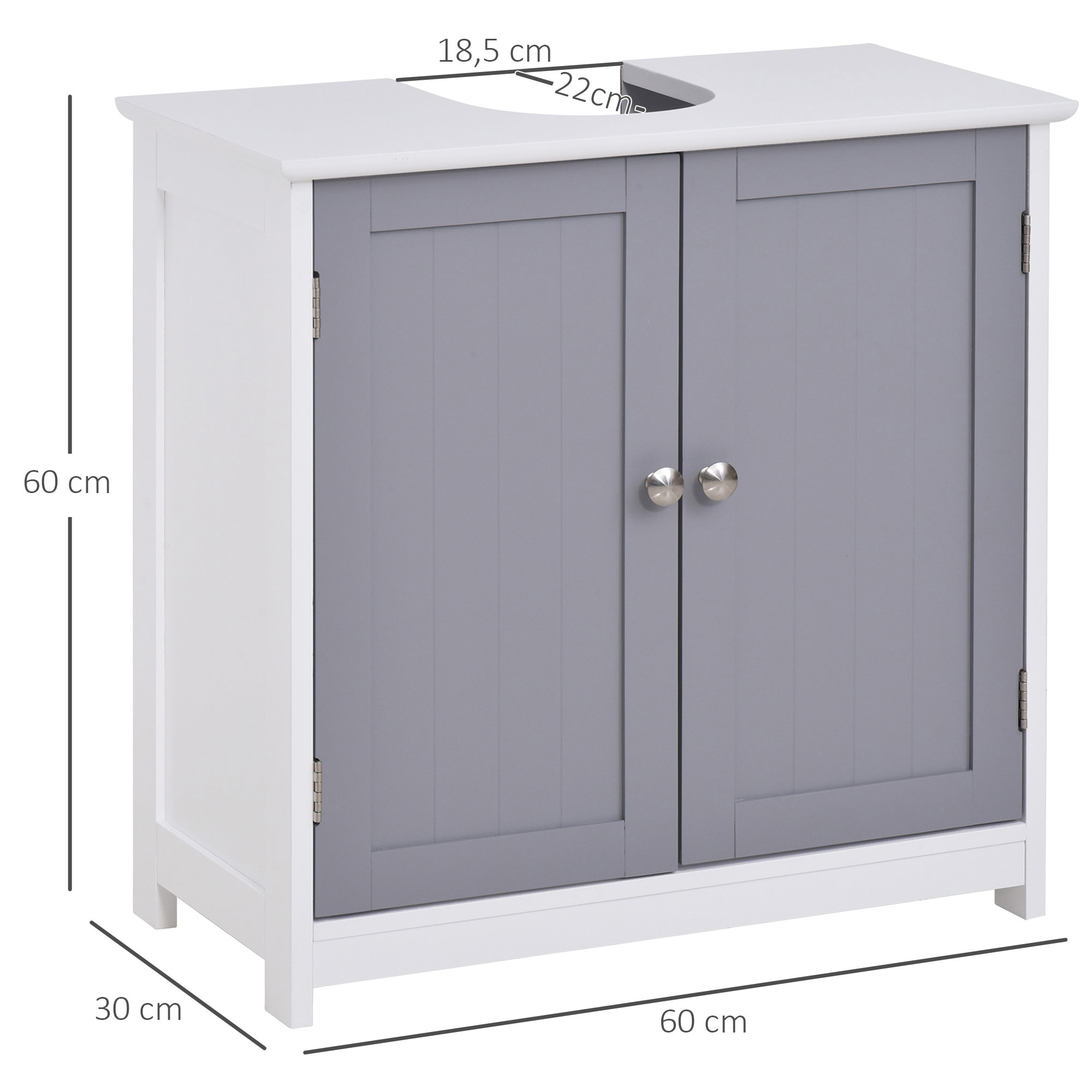 Meuble salle de bain - meuble sous-vasque - placard 2 portes avec étagère - dim. 60L x 30l x 60H cm - MDF gris blanc