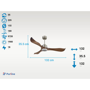 Ventilateur de plafond Réversible  Thermostat Dimmable Wifi Moteur à courant continu Toits en pente Télécommande Lumière à trois tons Adaptateur 2/3 Lames