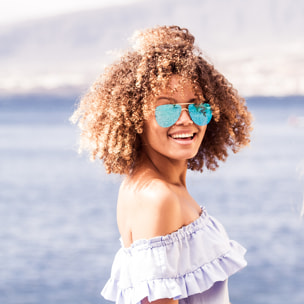 Gafas de sol OCEAN BONILA - Nuevo montura dorado brillante con cielo azul fl