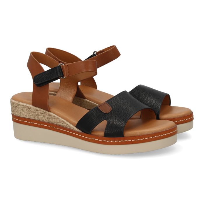 Sandalia cuña mujer elegante verano, cierre autoaderente.