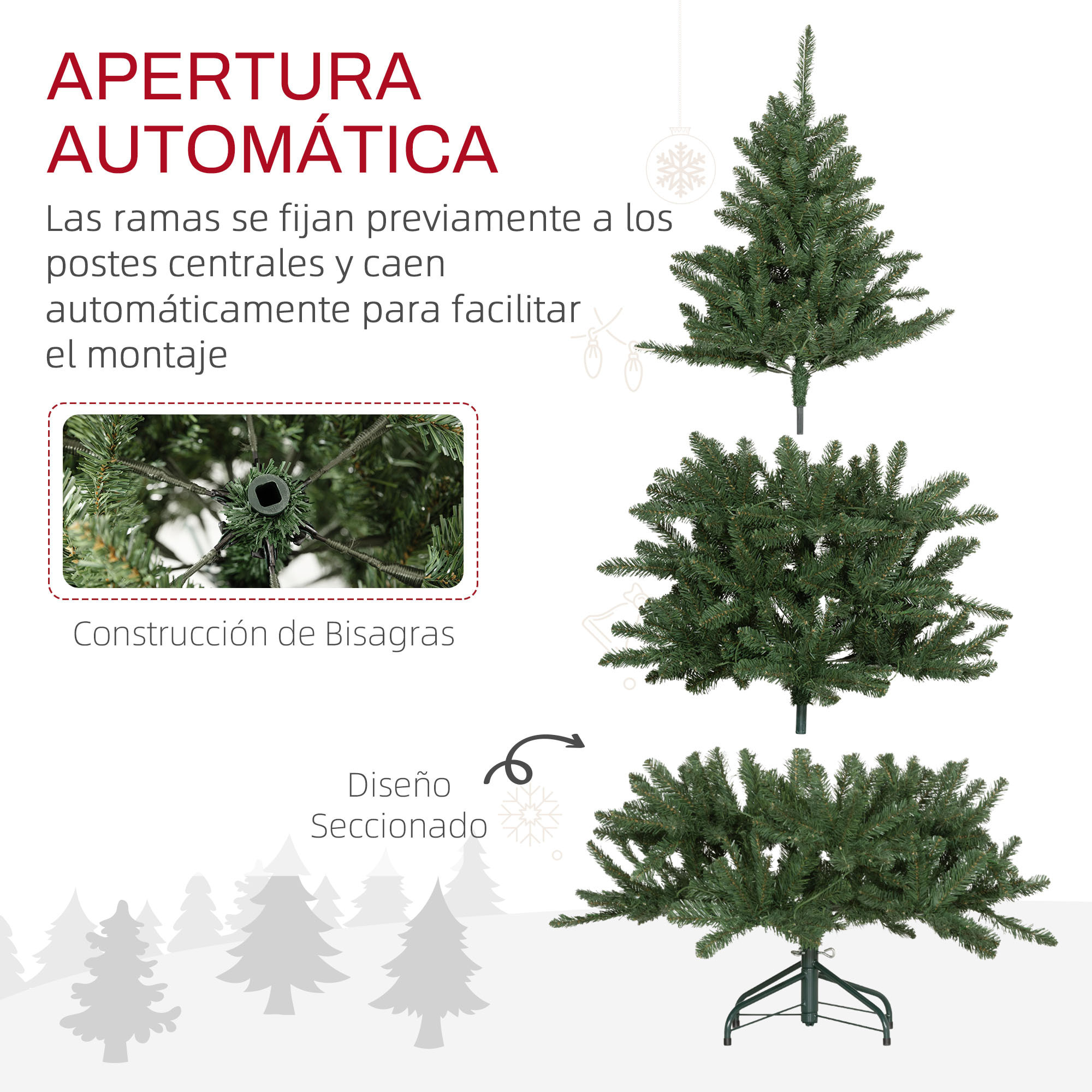 Árbol de Navidad 150 cm Árbol de Navidad Artificial con 220 Luces LED 588 Ramas y Soporte de Metal Árbol Navideño para Salón Interior Verde