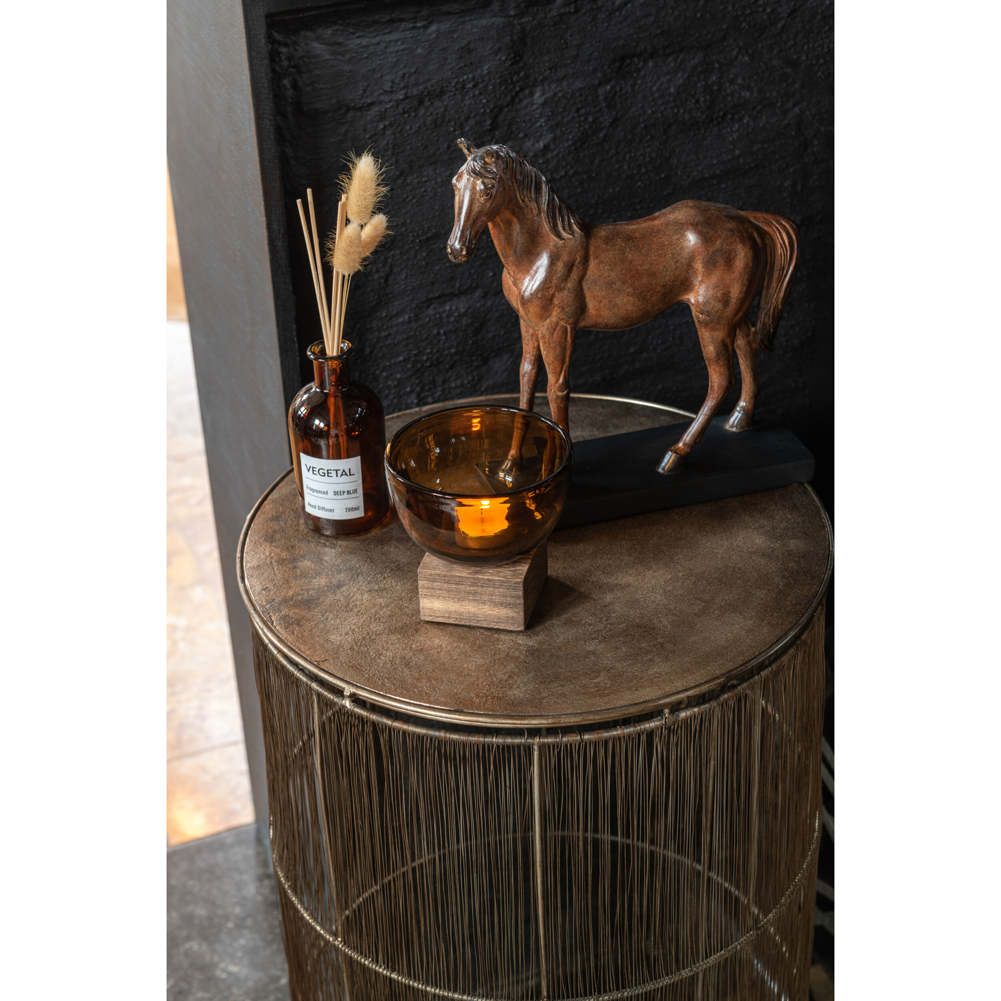 J-Line vase sur Pied - verre/bois - marron - small - 11 cm de hauteur