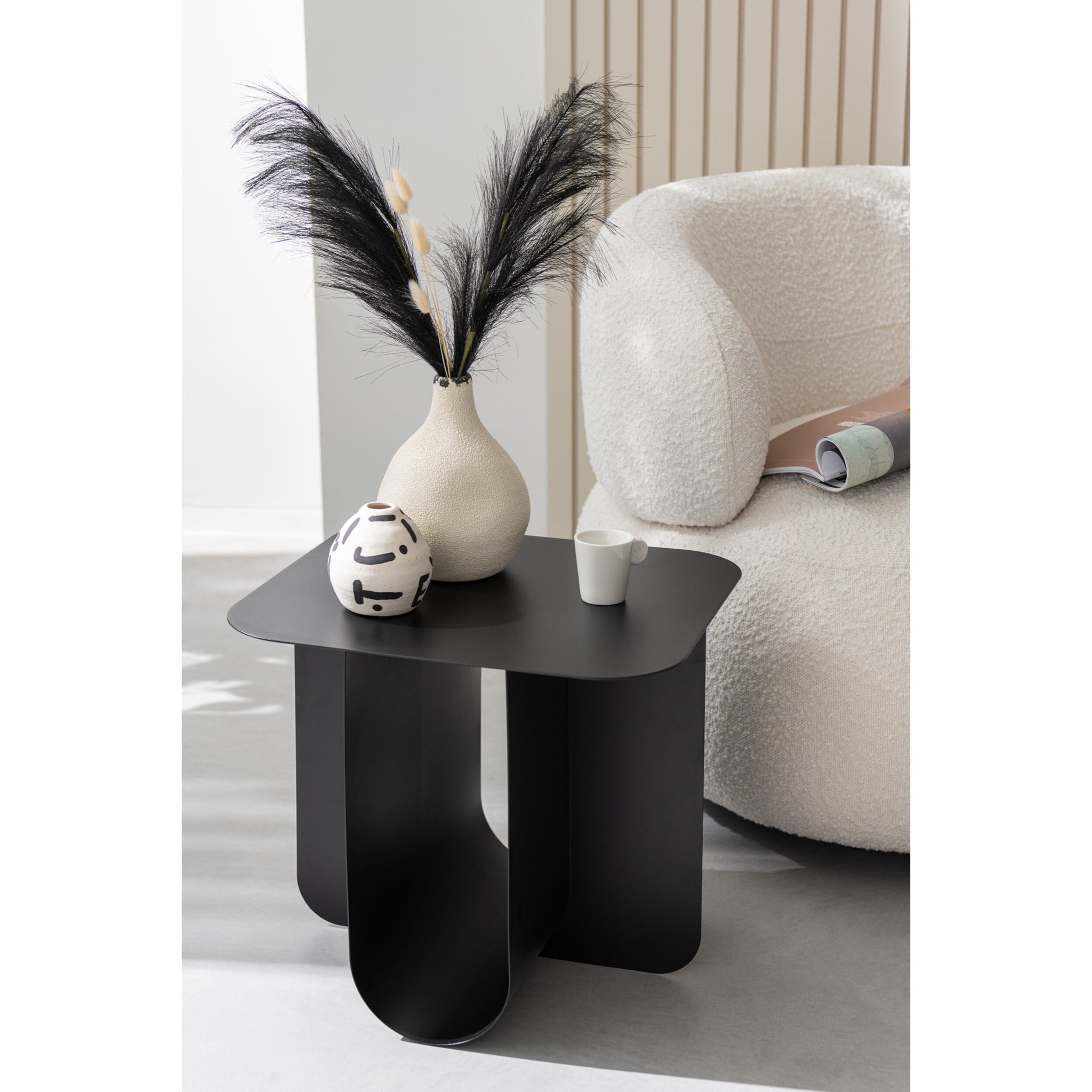 J-Line Vase Bay Poire Gres Blanc/Noir