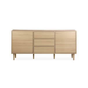 Buffet de rangement décor bois - Mika - 2 niveaux. 2 portes. 3 tiroirs. buffet bas. L 160 x l 40 x H 74cm