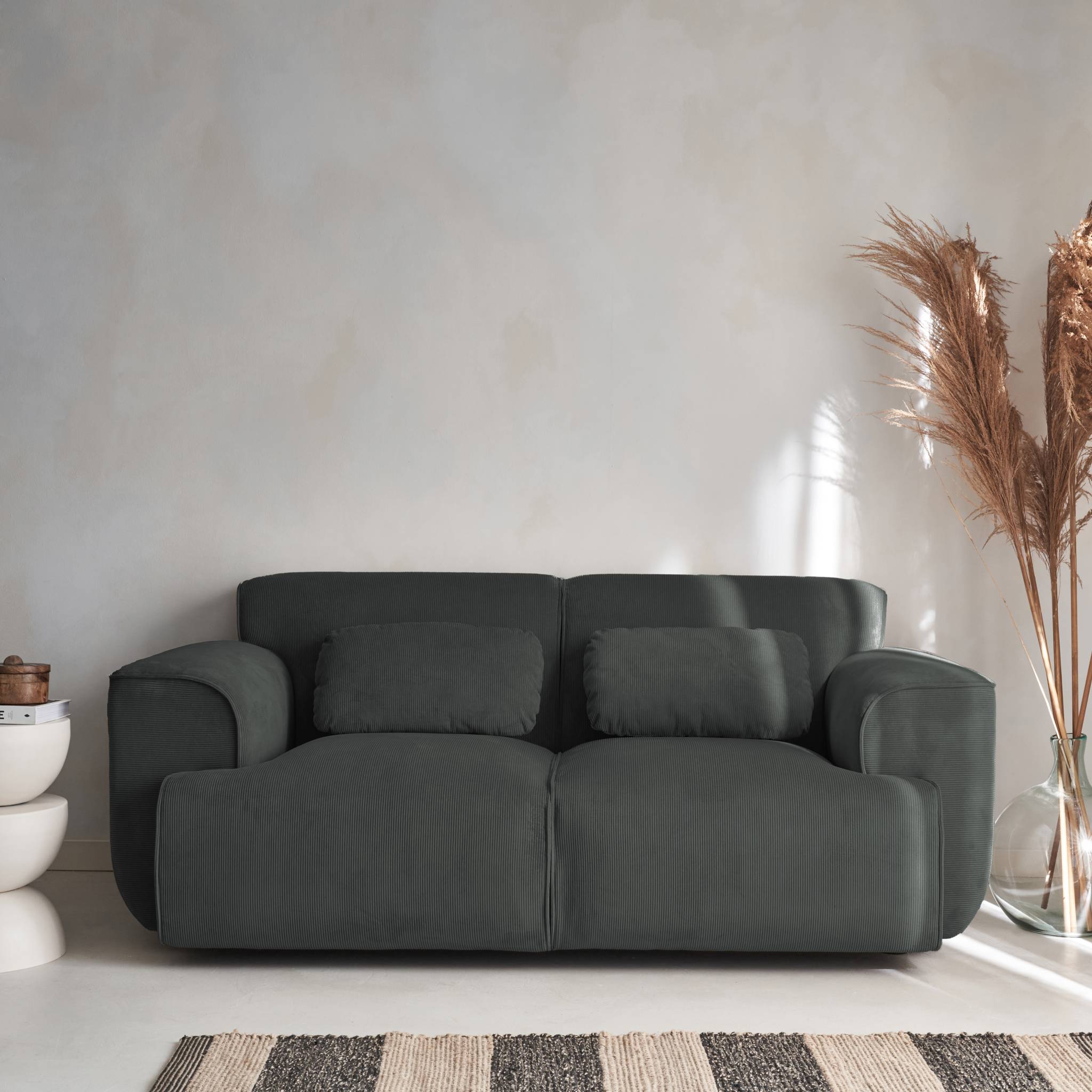 Canapé Wallas. 2 places. tissu velours côtelé gris foncé L 180 x P 98 x H 73cm