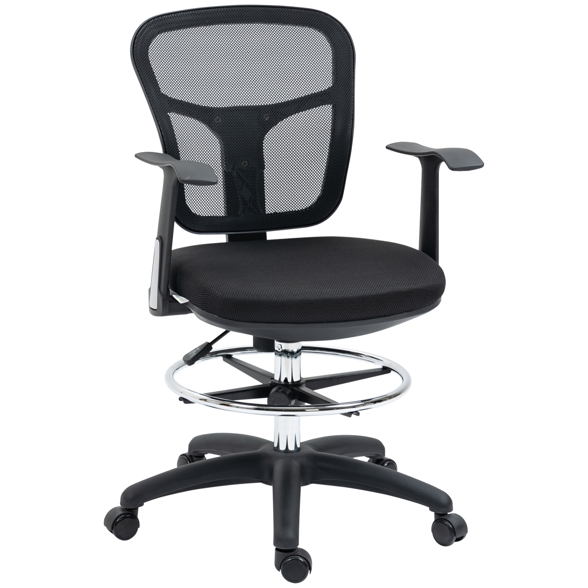 Silla de Dibujo Ergonómica de Malla Silla de Escritorio Giratoria con Reposabrazos Anillo de Reposapiés Ajustable y Altura del Asiento para Salón Oficina 59x59x95-115 cm Negro