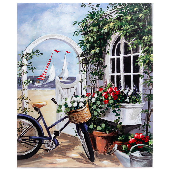 Cuadro 50x60 diseño bici vintage en patio de casa.