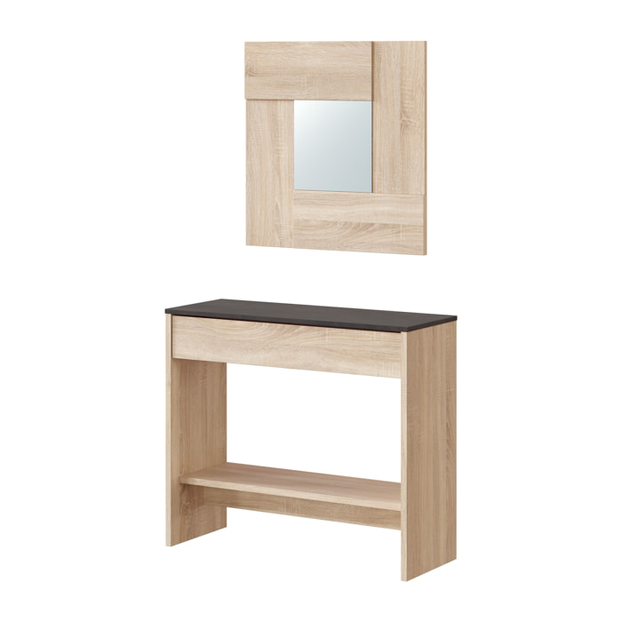Consolle Mobile Ingresso Con Cassetto Ripiano E Specchio Quadrato Design Salvaspazio Moderno Per Soggiorno Camera Cameretta 92x33x79 cm Rovere