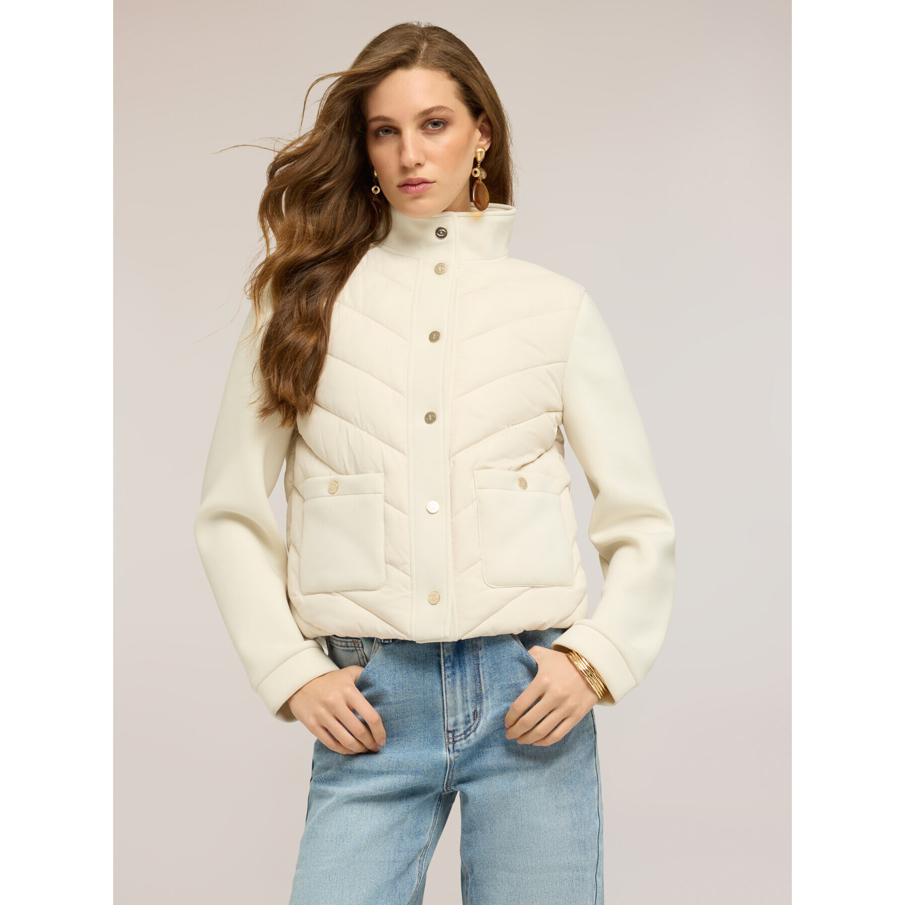 Motivi - Plumífero bimaterial - Blanco