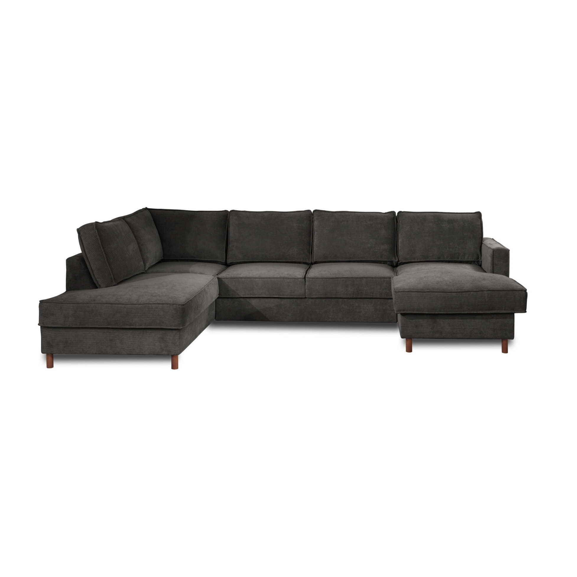 Jake - canapé panoramique d'angle gauche - convertible avec coffre - 7 places - en velours côtelé - Gris foncé