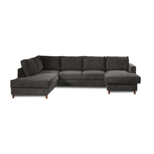 Jake - canapé panoramique d'angle gauche - convertible avec coffre - 7 places - en velours côtelé - Gris foncé