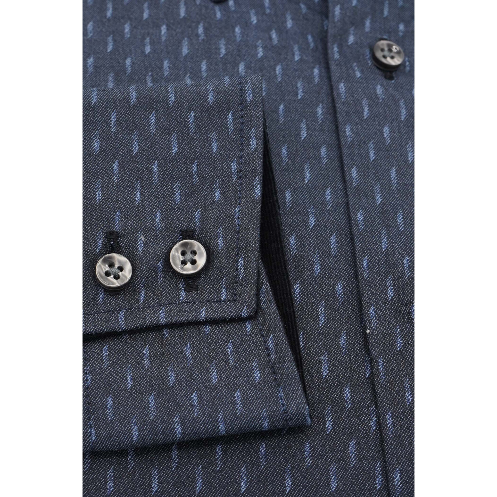 Camicia Uomo 2bottoni Button Down Doppio Collo Slim Jacquard Fantasia Nero/Grigio Chiaro