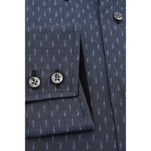 Camicia Uomo 2bottoni Button Down Doppio Collo Slim Jacquard Fantasia Nero/Grigio Chiaro