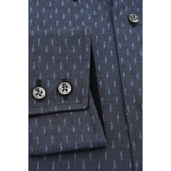 Camicia Uomo 2bottoni Button Down Doppio Collo Slim Jacquard Fantasia Nero/Grigio Chiaro
