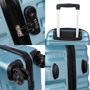 Juego de 3 maletas Trolley, en material ligero ABS de alta resistencia. Cerradura numérica y 4 ruedas giratorias 360° extraibles en la maleta grande.