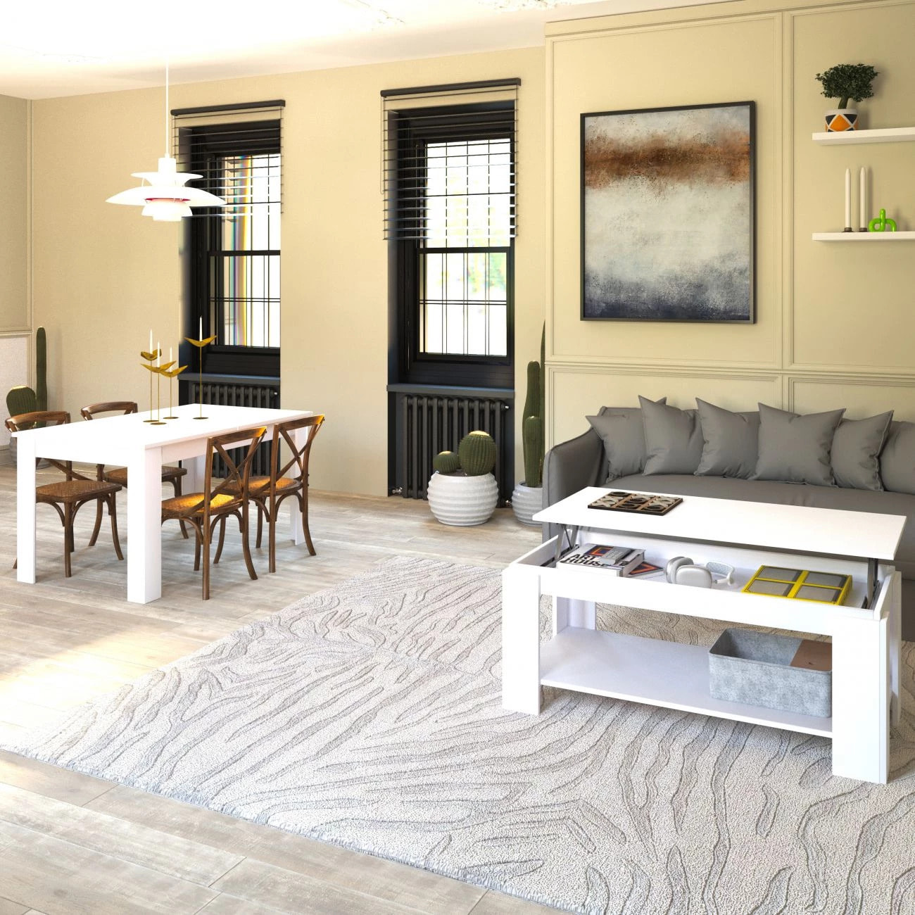 Pack mesa de comedor 123 y mesa de centro Lya Blanco Artik (Blanco Mate)