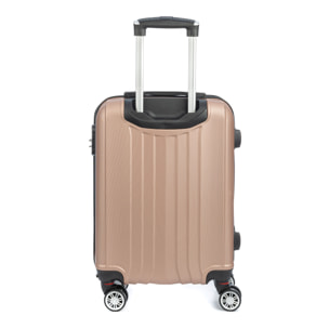 Valigia da cabina Trolley in materiale leggero in ABS ad alta resistenza. Chiusura numerica, 4 ruote doppie estraibili e girevoli a 360°. 57x38x20 cm.