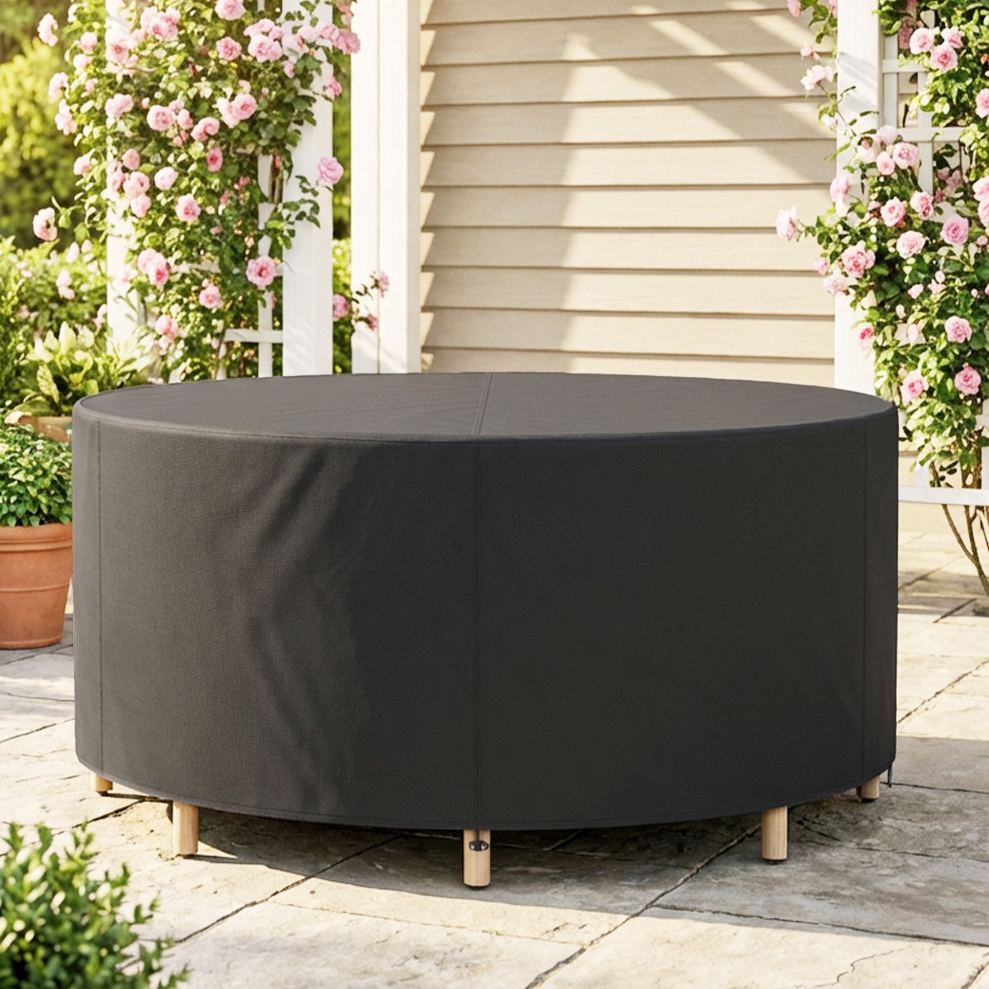 Housse meuble de jardin imperméable Oxford haute densité 420D dia.200 x H.80 cm noir