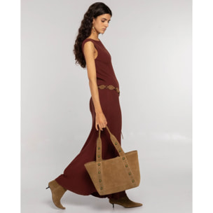 Vestido de punto canalé evasé de mujer