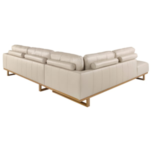 Sofá rinconera Angel Cerdá izquierda de 5 plazas tapizado en piel de origen vacuno en arena patas de madera en miel 316x252x82cm