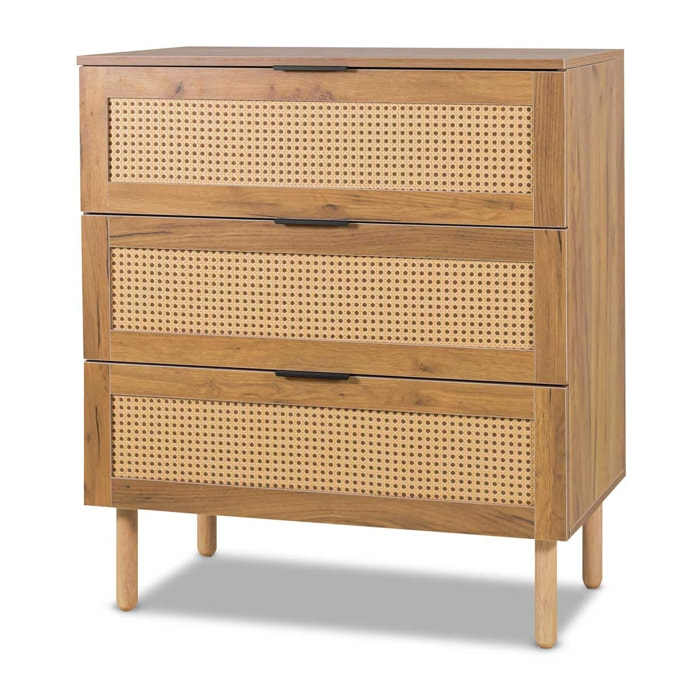 Mang - ComÃ² a 3 cassetti in legno e rattan, cassettiera