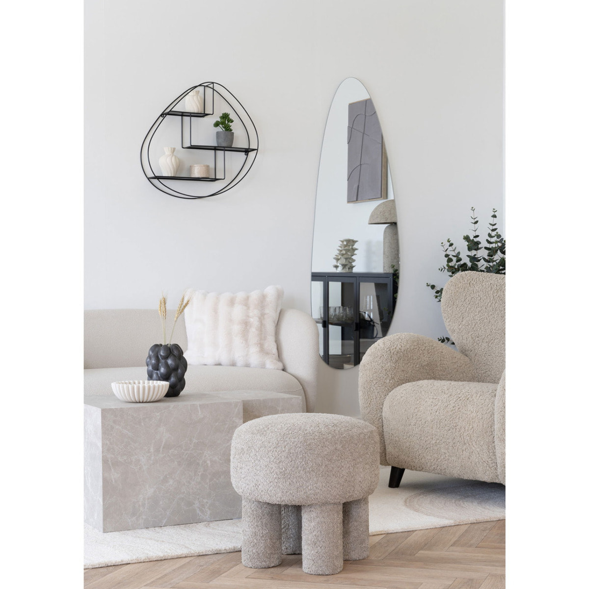 Pouf Canberra in Poliestere Sabbia Scuro — Ø43×43 cm, HN1258