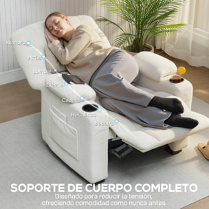 Sillón Relax Reclinable Eléctrico, Sillón Reclinable Silencioso con Función Memoria, Reposapiés, Mando a Distancia, Bolsillos Laterales, Portavasos y Puerto USB, para Dormitorio, Salón, Crema