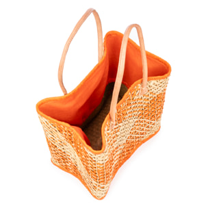 Zavattarello bolso de hombro mujer. Fabricado en rafia y tela, con asas de cuero.