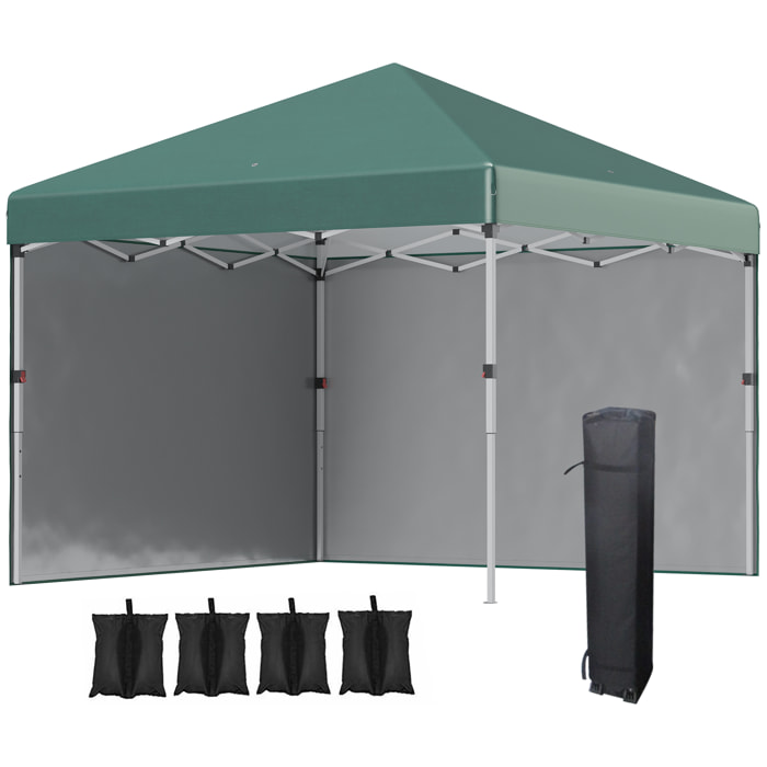 Carpa Plegable Pop-up Gazebo 3x3 m Cenador Plegable con 2 Paredes Laterales Anti-UV Altura Ajustable en 3 Niveles Sacos de Arena y Bolsa de Transporte con Ruedas para Camping Fiestas Verde