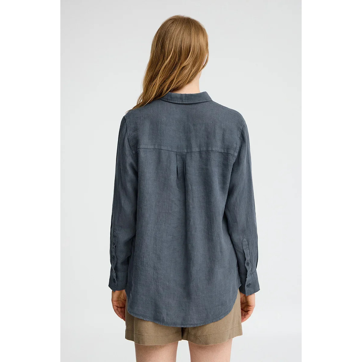 Camicia blu denim in lino relaxed fit con ricamo Polo Club