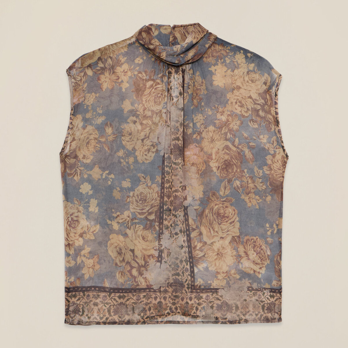 Oltre - Blusa fantasia senza maniche - Beige