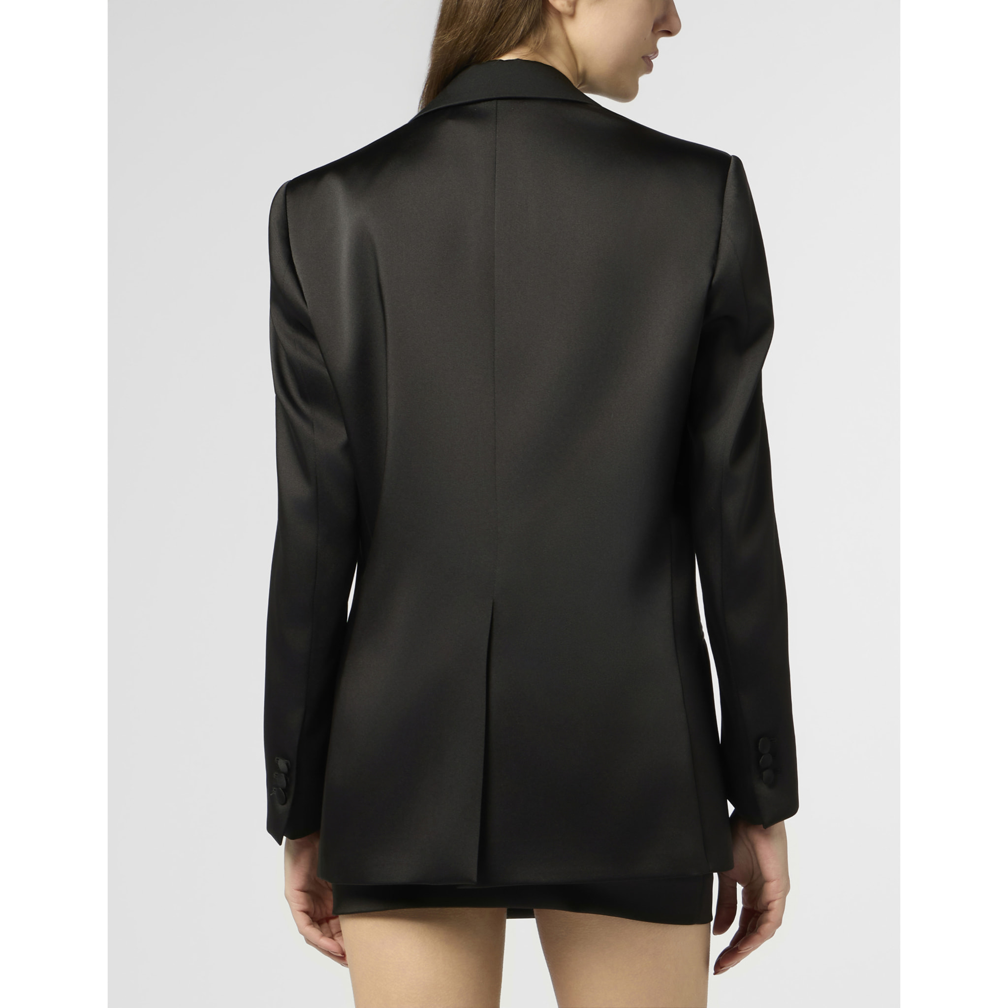 PHILIPP PLEIN Double-Breasted Satin Blazer Roses