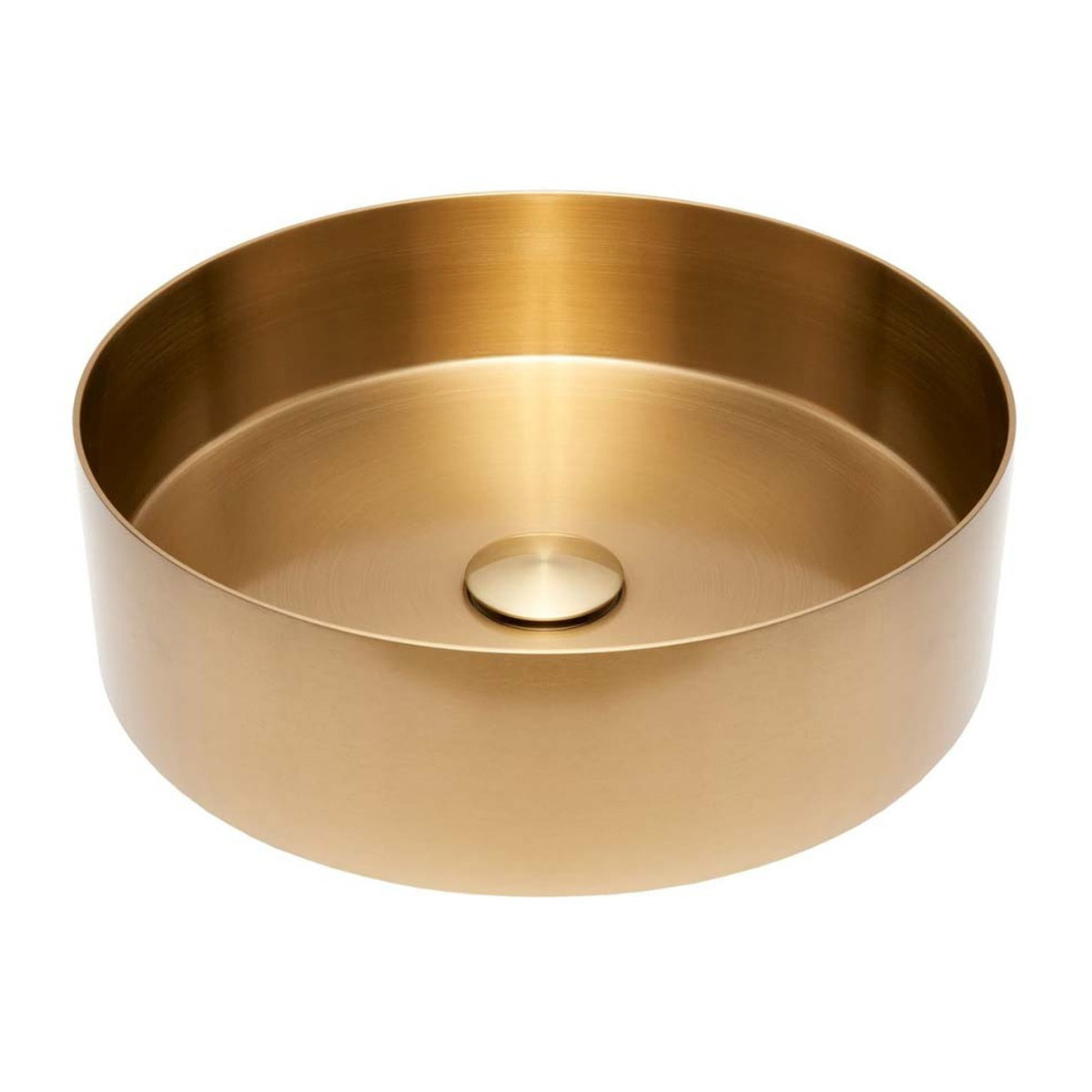 Vasque à poser 38 x 38 x 11 cm Aurum doré brossé en acier inoxydable avec bonde incluse sans trop-plein (SATAUR3838BG)