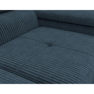 Pablo - canapé droit 2 places avec têtières ajustables - en velours côtelé - Bleu