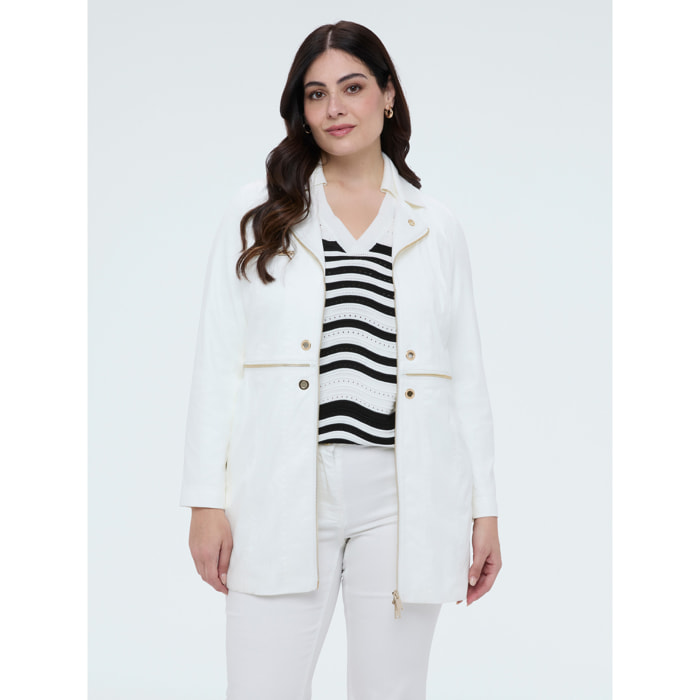 Fiorella Rubino - Abrigo soft touch con cremalleras decorativas - Blanco