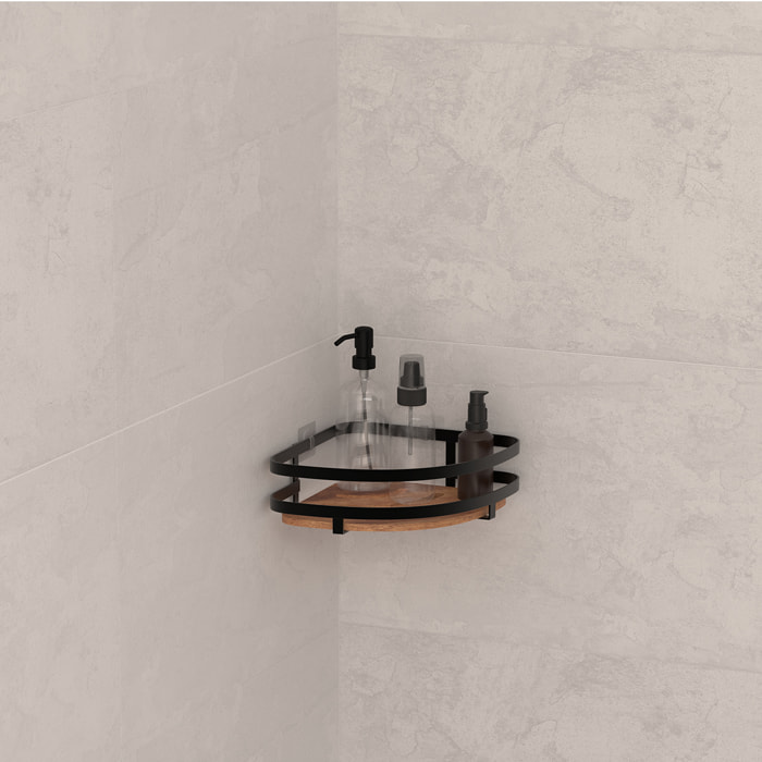Étagère de douche d'angle "Blackacia" en acacia